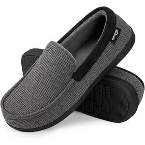 New HomeTop Mens Size 10 Gray Slide On Comfort Memory Foam Moccasin Slippers